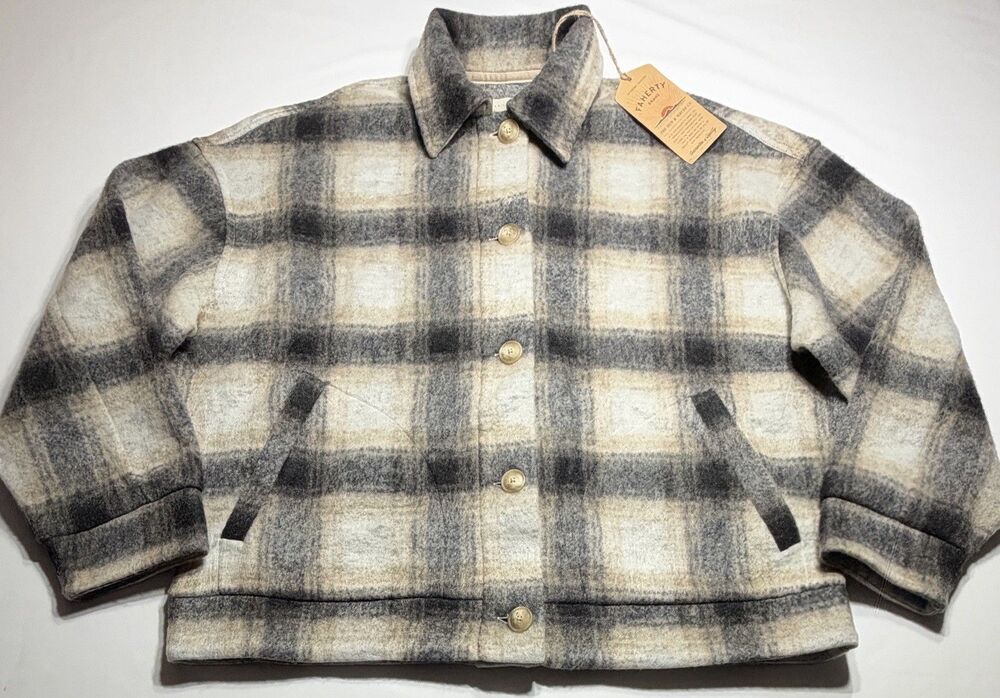 Faherty Rocky Ridge Plaid Jacket Womens L/XL Twilight Boiled Wool Shacket NWT